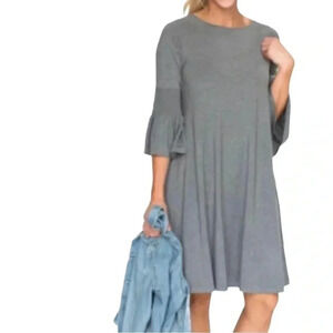 Agnes & Dora Gray Midi Dress Bell Sleeves Pockets Comfy Enough Cut For Maternity